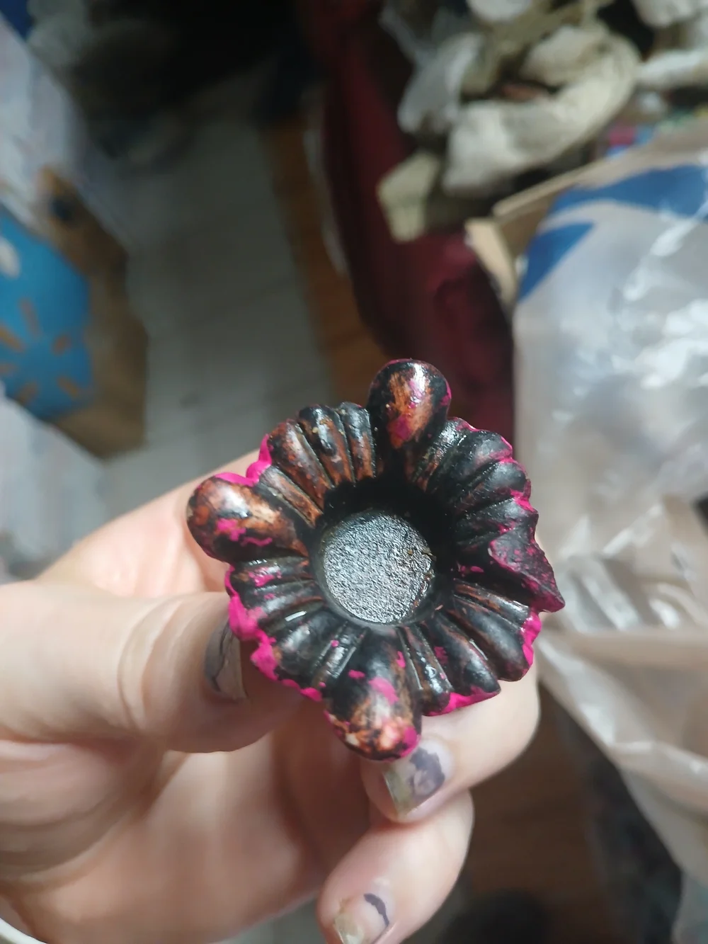Fluted Ceramic Furniture Foot/knob Neon Pink Antique
